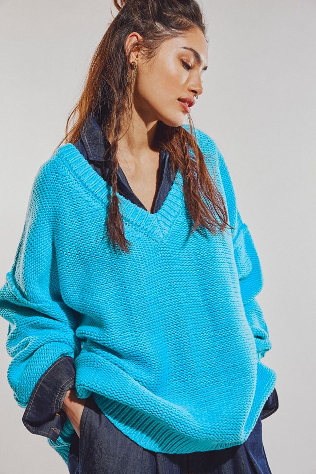 Blue sweater hot sale v neck