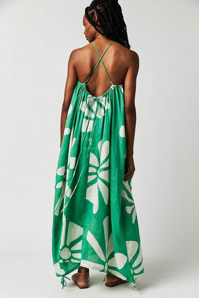 Zulu & Zephyr Green Flower Linen Maxi Dress #1