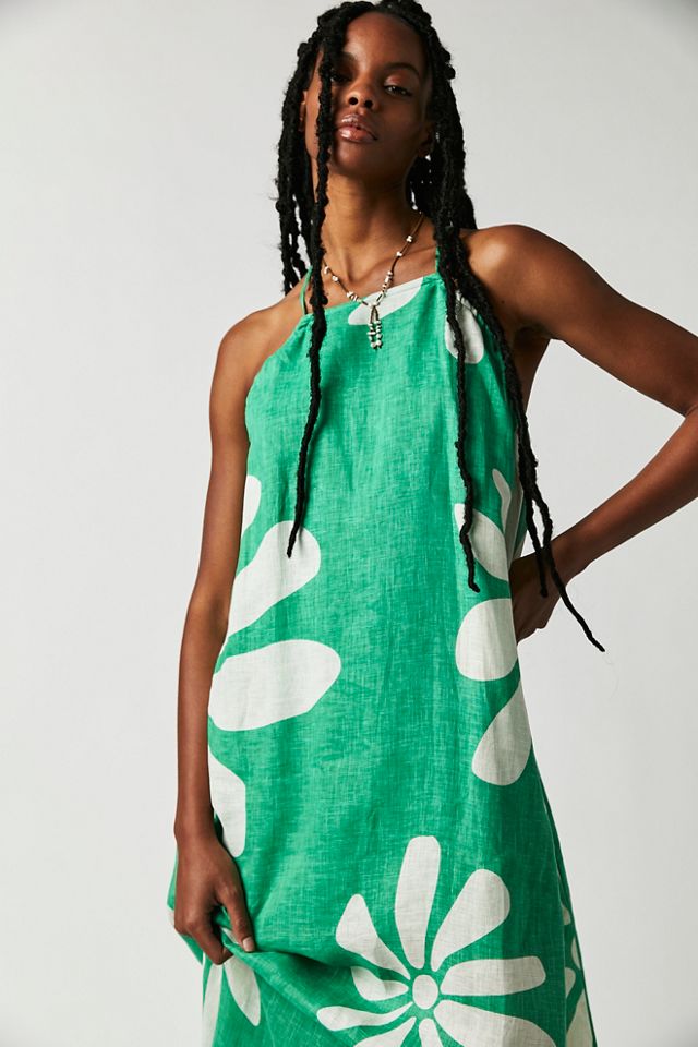 Zulu & Zephyr Green Flower Linen Maxi Dress #2