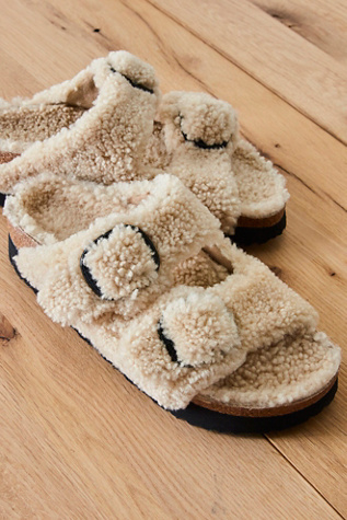 Birkenstock Arizona Big Buckle Teddy Sandals at Free People in Eggshell, Size: EU 38