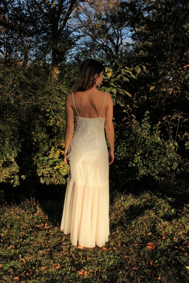 1990s Ivory Embroidered Cowl-Neck Sheer Mermaid Maxi Wedding Dress Selected By Moons + Junes Vintage #3