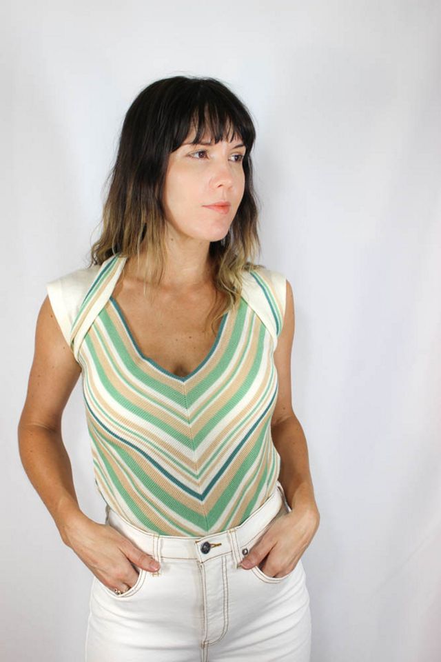 1960s Cream Jade Striped Knit Shirt Selected By Moons + Junes Vintage #1