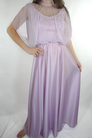 1970s Dreamy Violet Lace Collar Satiny Maxi Dress Selected By Moons + Junes Vintage