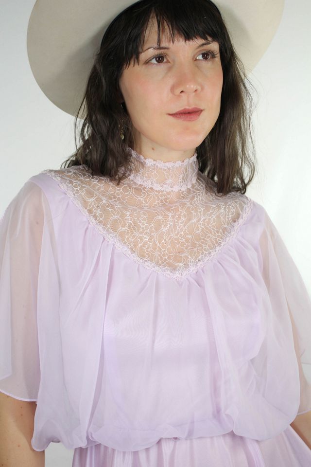 1970s Dreamy Violet Lace Collar Satiny Maxi Dress Selected By Moons + Junes Vintage #2