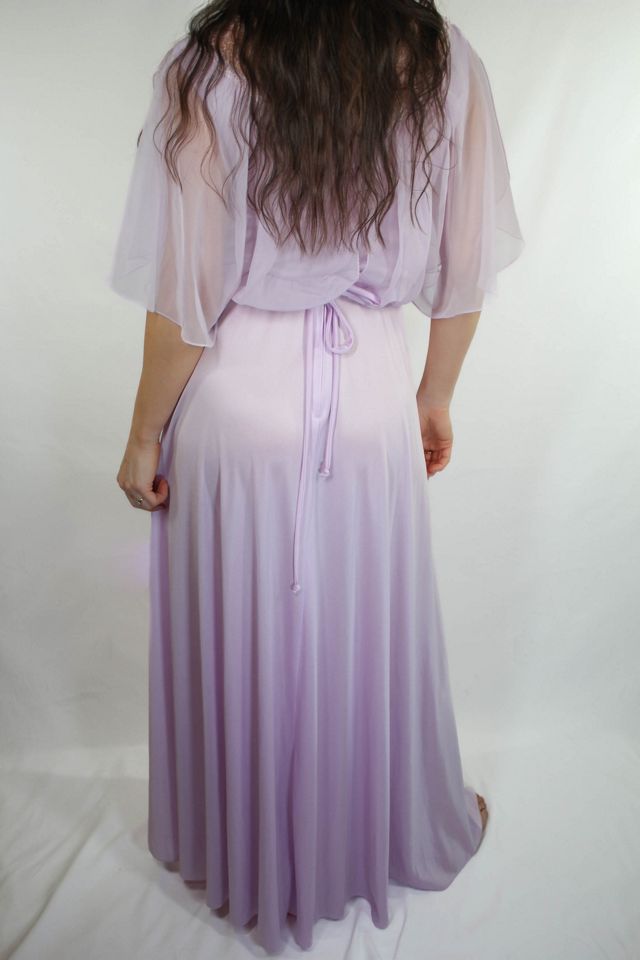 1970s Dreamy Violet Lace Collar Satiny Maxi Dress Selected By Moons + Junes Vintage #3