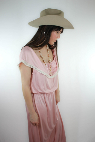 1970s Pink Lace Prairie Maxi Intimates Dress Selected By Moons + Junes Vintage