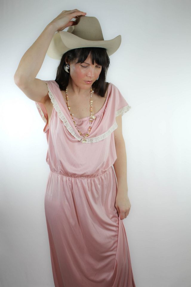 1970s Pink Lace Prairie Maxi Intimates Dress Selected By Moons + Junes Vintage #3