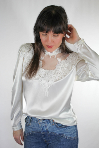 Vintage Silky White Lace Crochet Collar Blouse Selected By Moons + Junes Vintage