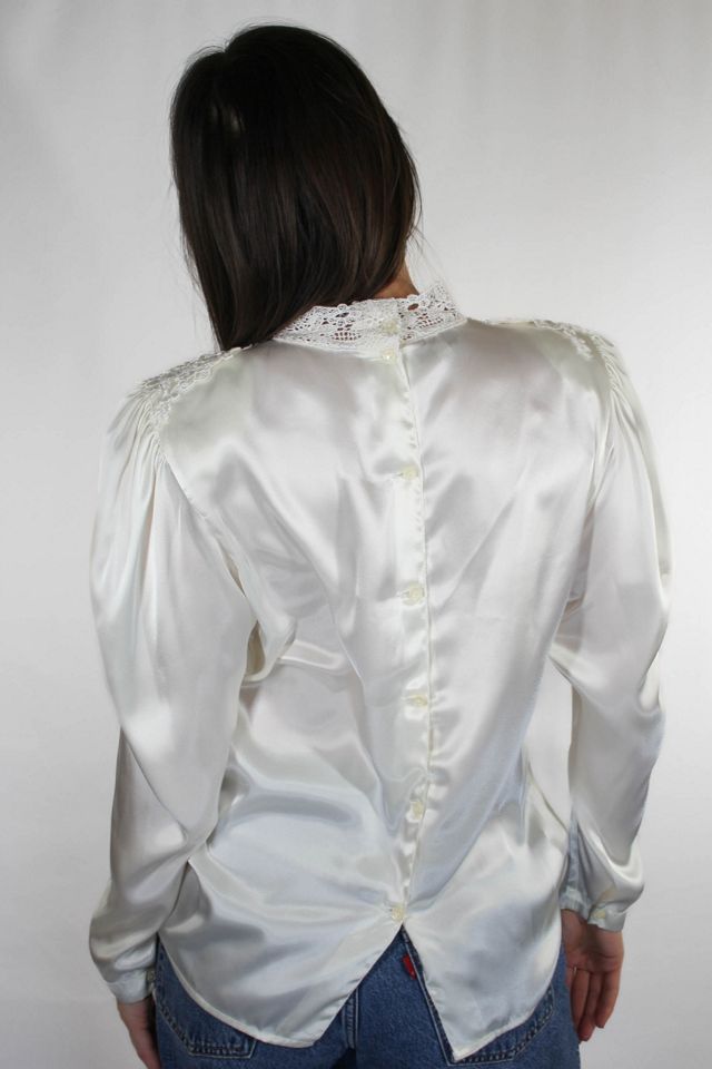 Vintage Silky White Lace Crochet Collar Blouse Selected By Moons + Junes Vintage #2