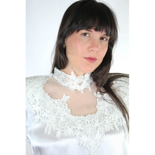 Vintage Silky White Lace Crochet Collar Blouse Selected By Moons + Junes Vintage #3