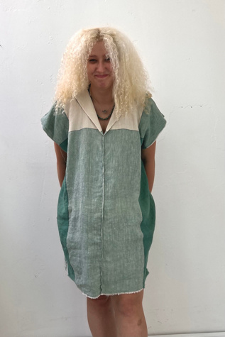 Anna Corinna Vert Cross Stitched and Woven Smock Dress
