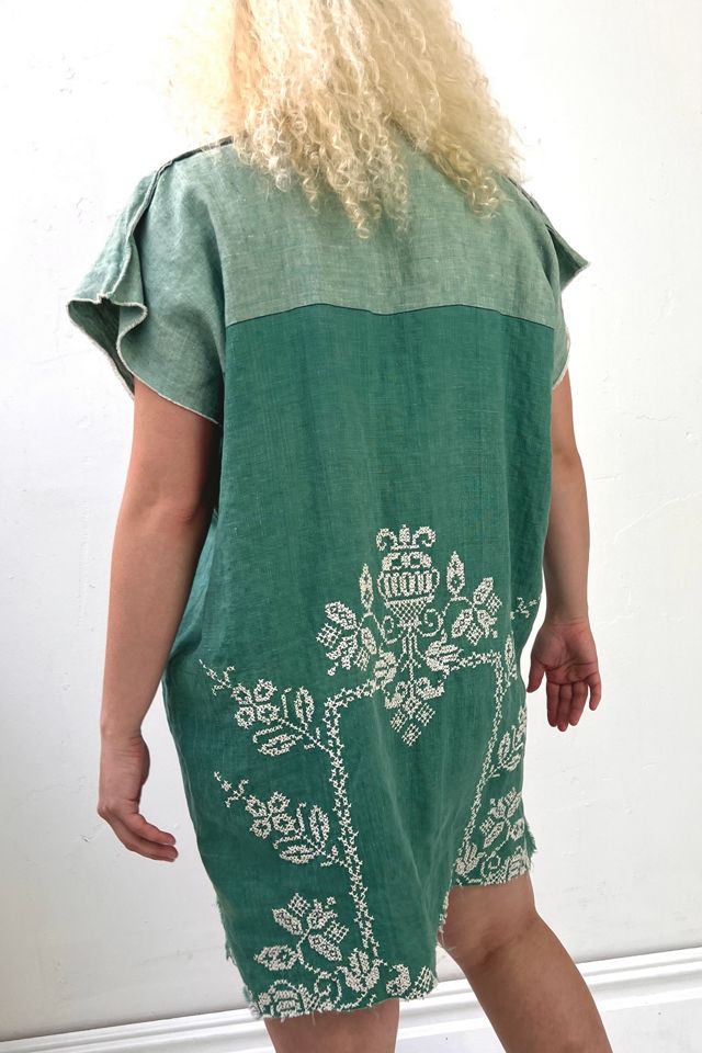 Anna Corinna Vert Cross Stitched and Woven Smock Dress #1