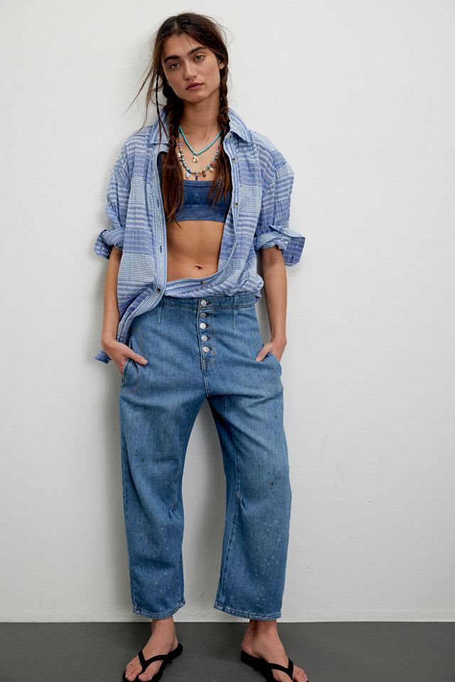 Free People Osaka Low Slung Slouchy Tapered Cropped Jeans