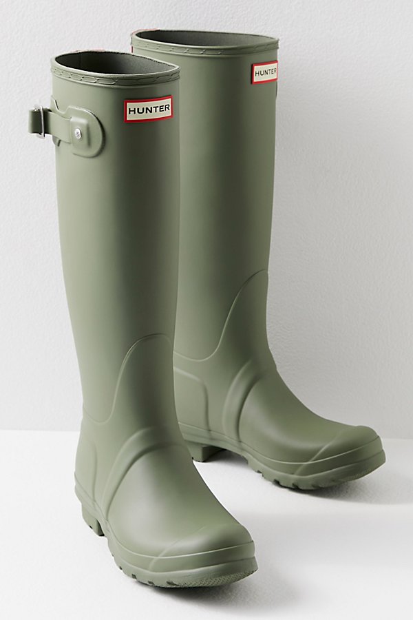 Hunter Tall Tri Color Logo Rain Boots In Lichen Green