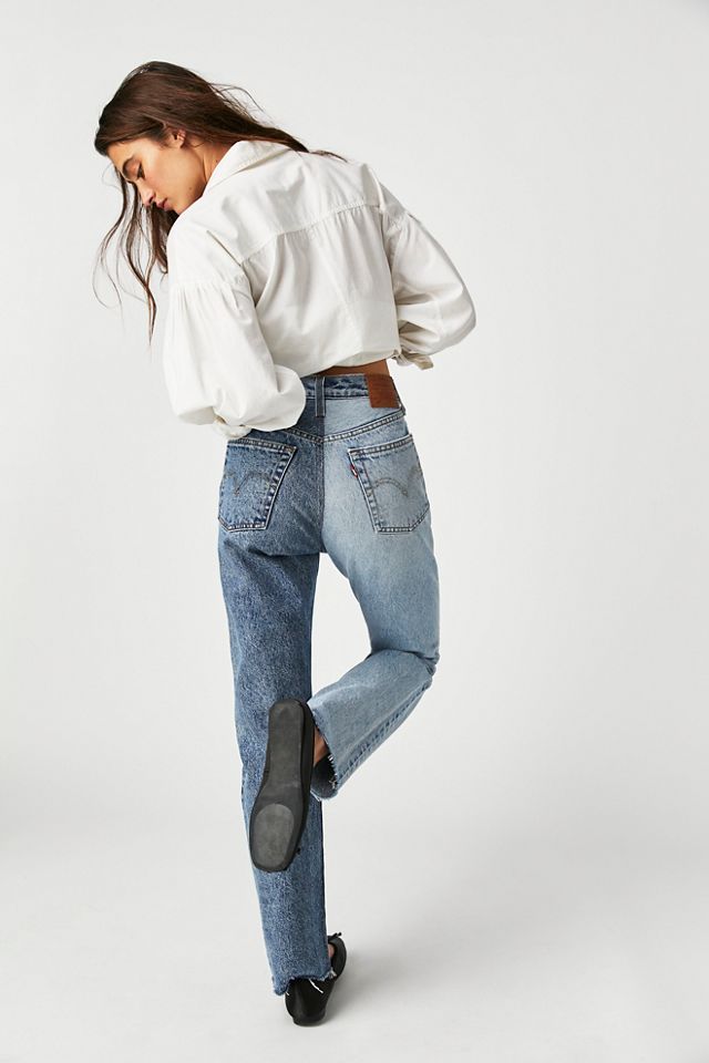 Two-tone high-rise slim-leg jeans