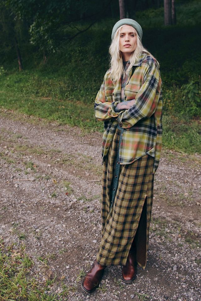 Free people sale plaid maxi skirt