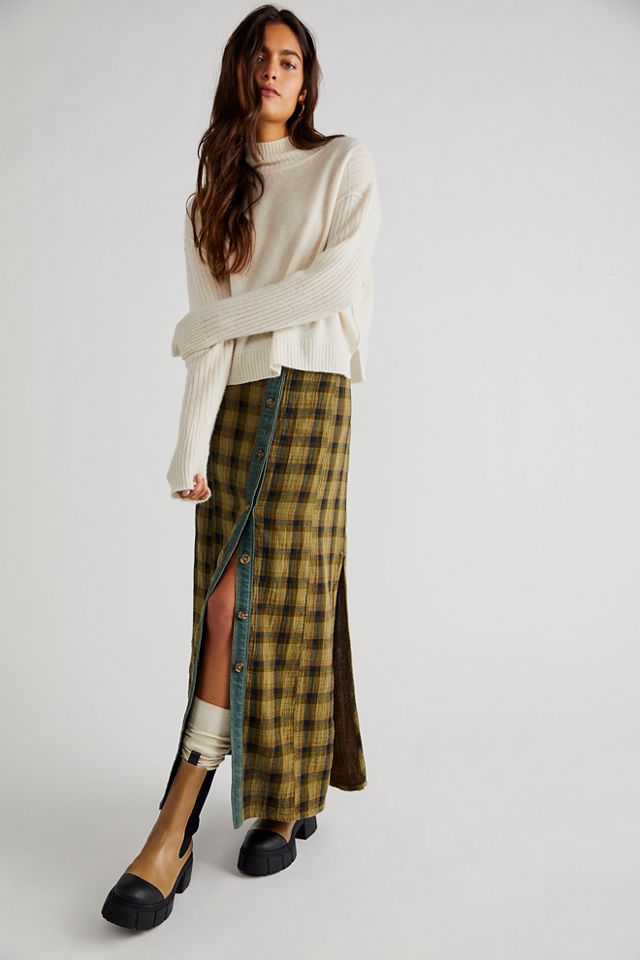 Plaid midi outlet long skirt