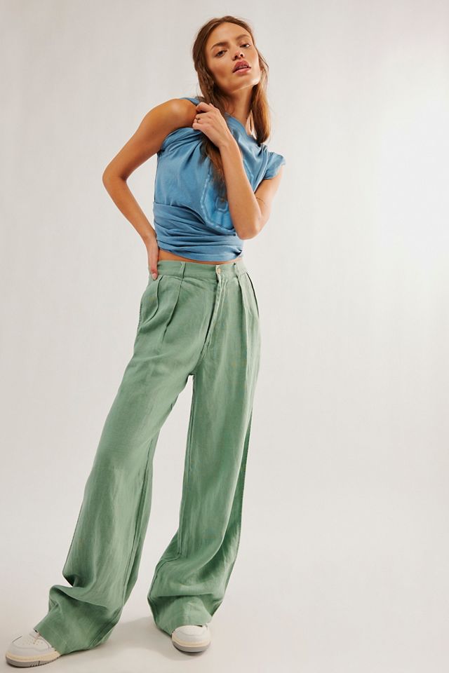 Green Wide Leg Pants, Palazzo Pants Women, Corduroy Pants Women