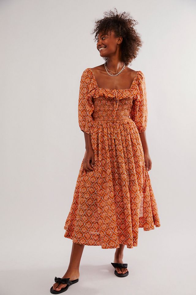 Oasis Printed Midi Dress - printed dress, fall festival outfits