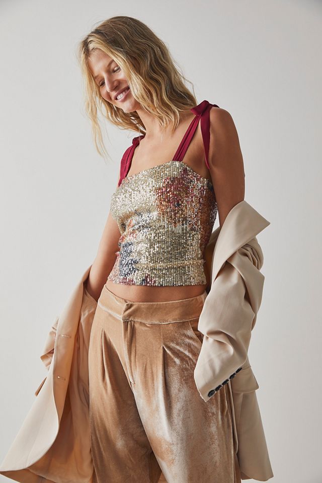 Free People NWOT Big Night Sequin Crop Top Pink - $58 (40% Off