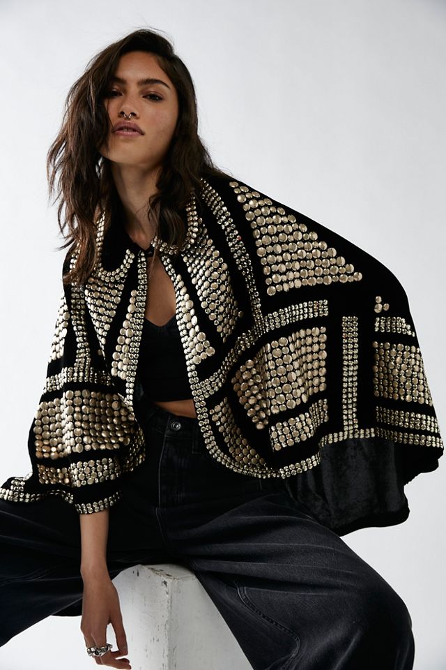 Rock Star Embellished Velvet Cape #2