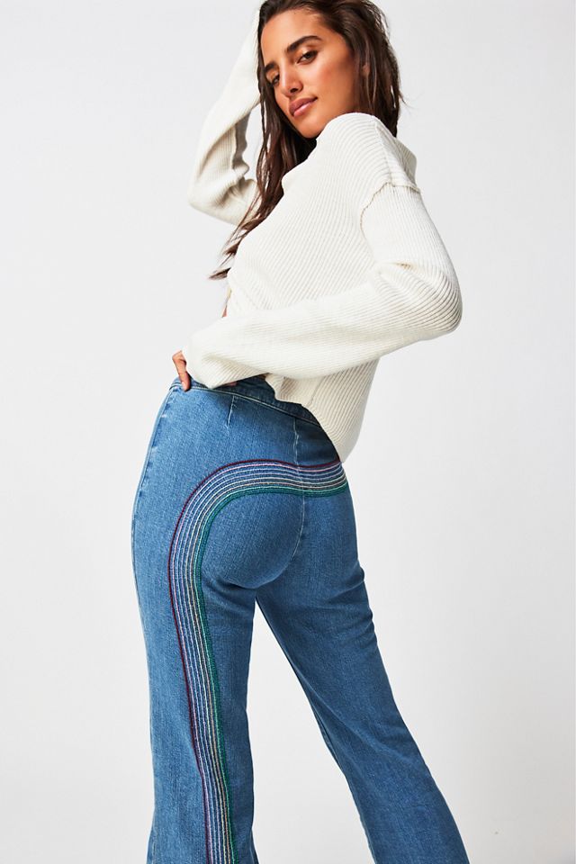 Free People Over The Rainbow Flare Jeans in Blue