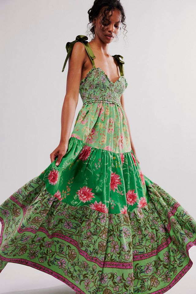 Free people green floral dress best sale