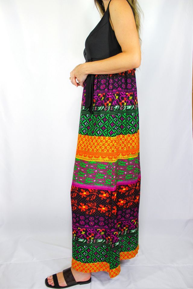 1970s Psychedelic Flower Print Black Maxi Dress Selected By Moons + Junes Vintage #3