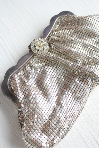 Vintage Whitting & Davis Silver Mesh Rhinestone Evening Clutch Selected By Moons + Junes Vintage