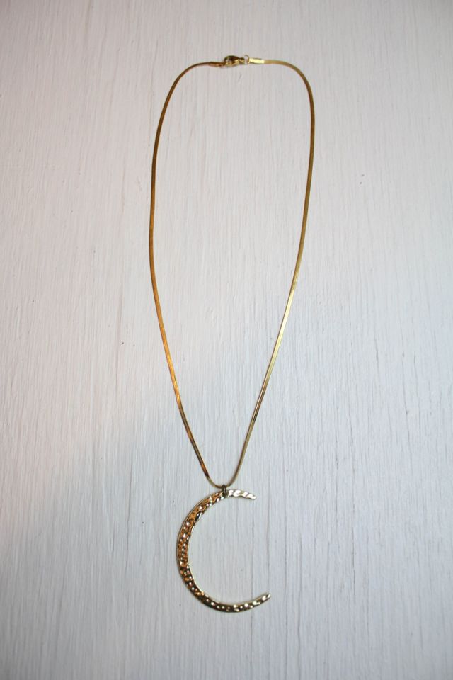 Vintage Crescent Moon Gold Herringbone Chain Necklace Selected By Moons + Junes Vintage #1