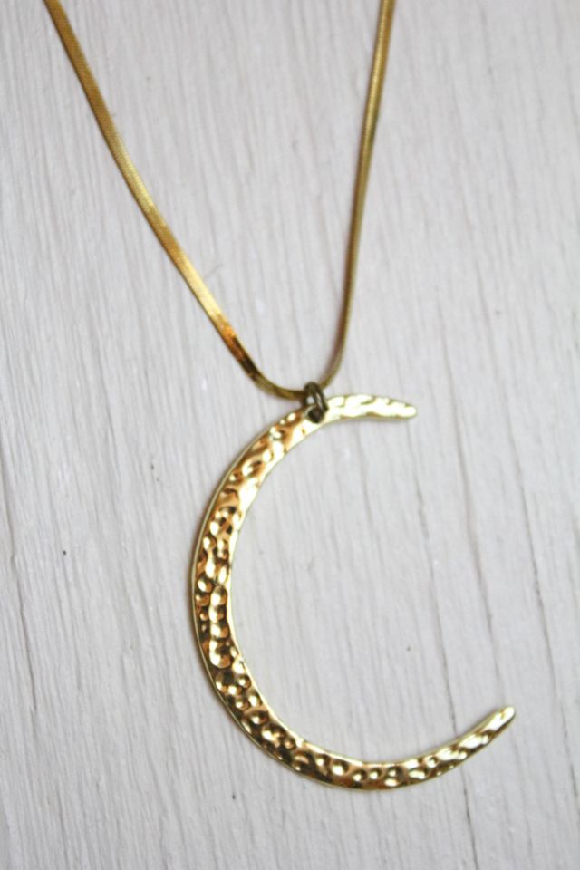 Vintage Crescent Moon Gold Herringbone Chain Necklace Selected By Moons + Junes Vintage #2