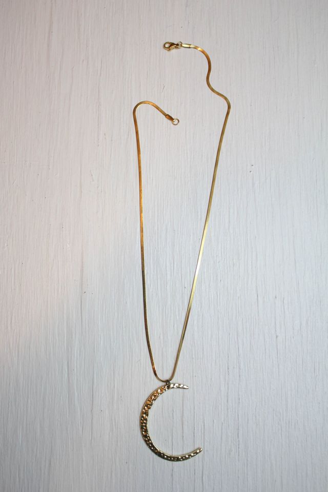Vintage Crescent Moon Gold Herringbone Chain Necklace Selected By Moons + Junes Vintage #3