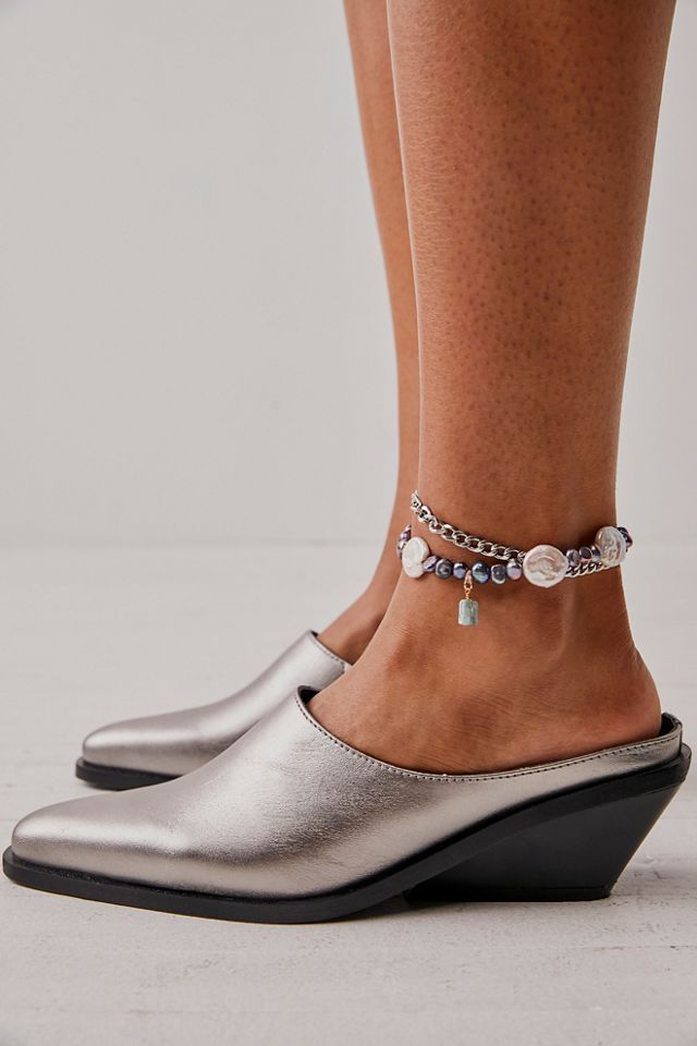 Free people hot sale silver mules