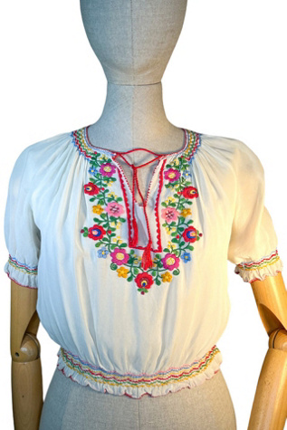 ETERNAL PEARL CHARM WOVEN PEASANT TOP