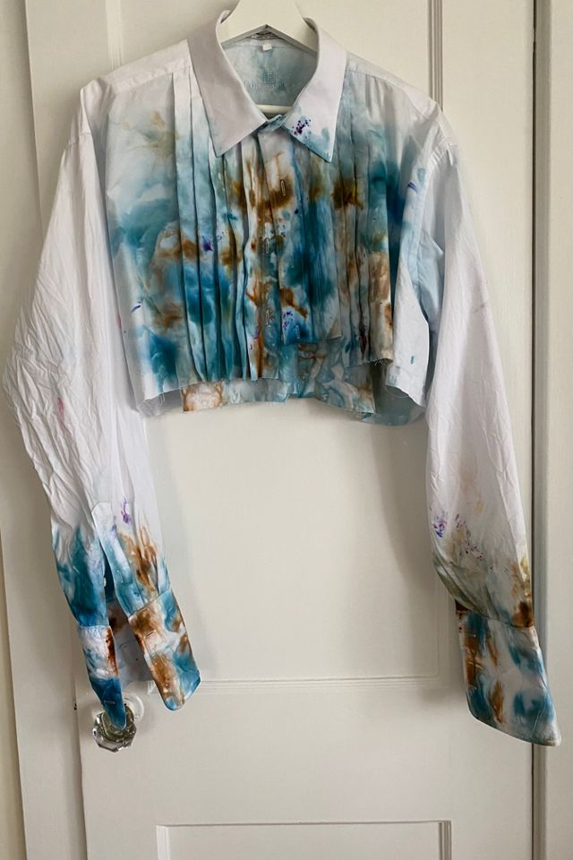 KA.TL.AK Wearable Art Blue Cropped Tuxedo Shirt #2