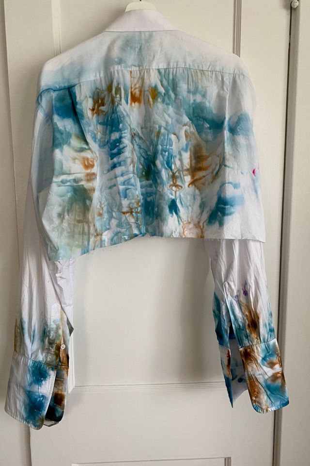 KA.TL.AK Wearable Art Blue Cropped Tuxedo Shirt #3