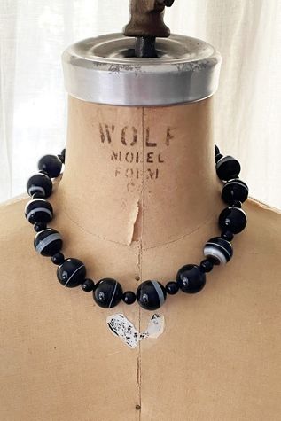 Vintage Y2K Banded Agate Bead Statement Choker Necklace Selected by FernMercantile