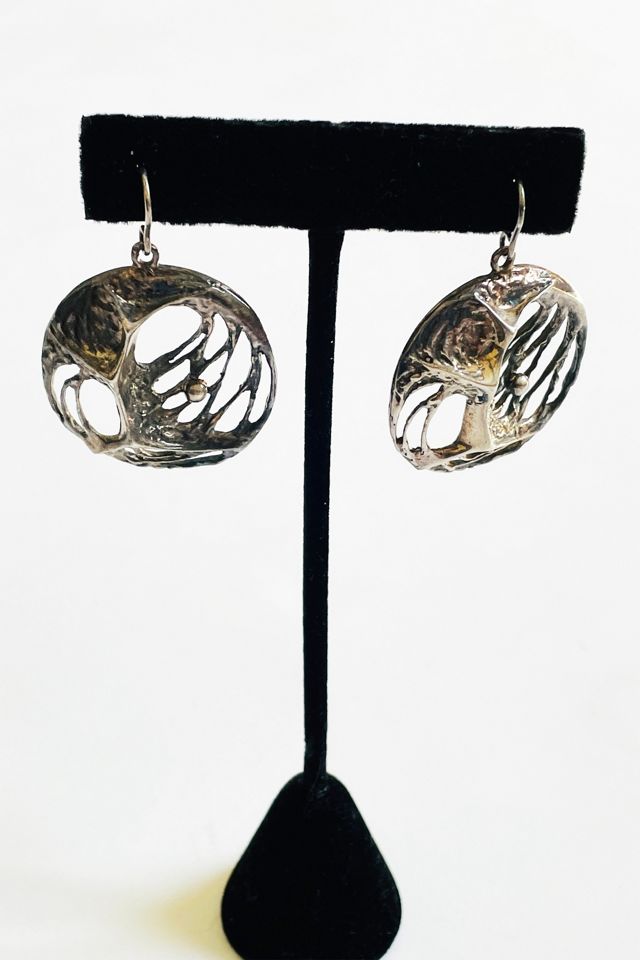 Vintage Artisan Brutalist Sterling Earrings Selected by FernMercantile #1