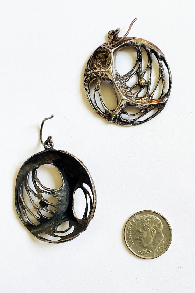 Vintage Artisan Brutalist Sterling Earrings Selected by FernMercantile #3