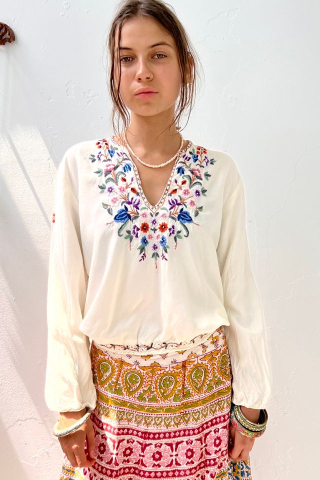 Women's Top - Boho Embroidered Peasant Top