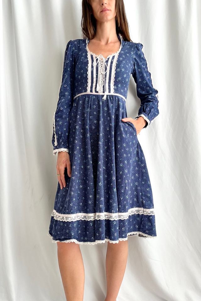 1970'S Gunnel Sax Prairie Dress Selected by House of Vintage UK Free
