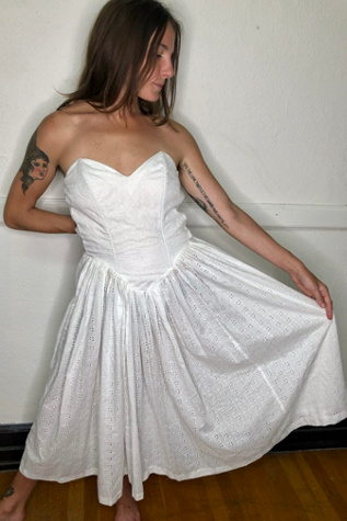 White Strapless Eyelet Dress