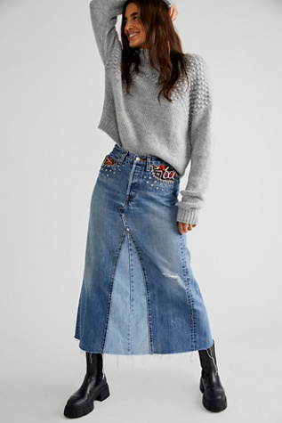 Tricia Fix Studded Denim Maxi Skirt | Free People UK