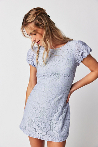 Free People Lavender Crochet Lace Ruffled Mini Dress with Tie Details