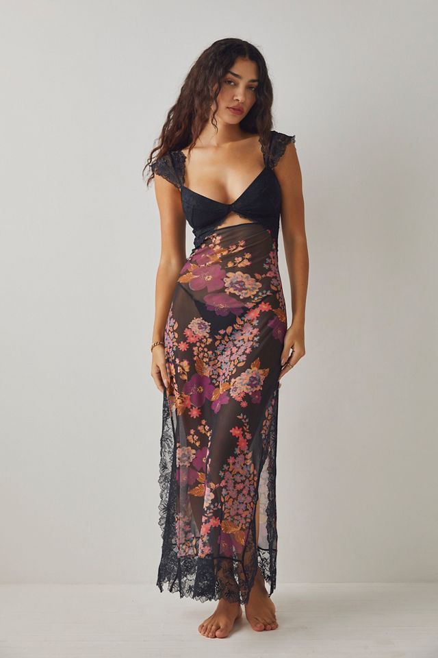 Suddenly Fine Maxi Slip Dress in Black Combo by FREE PEOPLE