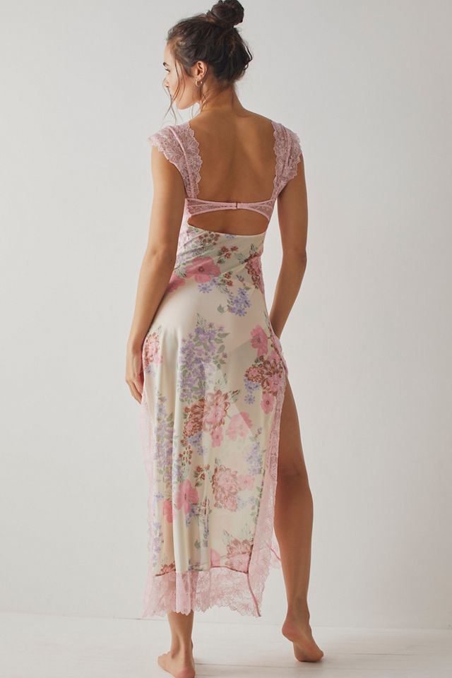 New Free People Amelia Lace Maxi Dress $198 X-SMALL Brown the slip. is  missing