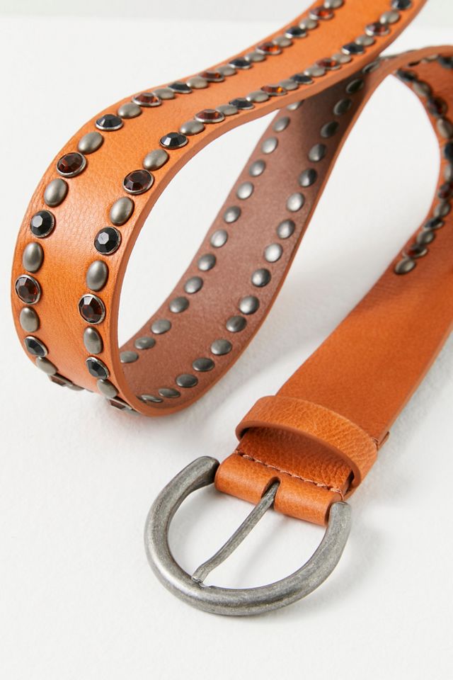 Free People Rockaway Studded Leather Belt - Orange S/M, Women's