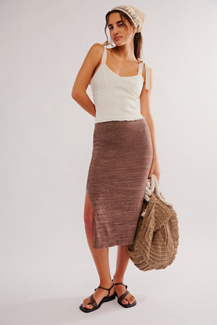 Golden Hour Midi Skirt by Free People in Brown, Size: L