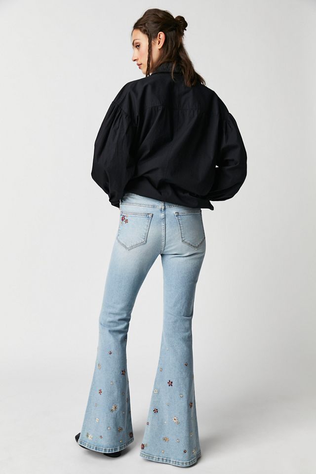 Driftwood Farrah Embroidered Slit Flare Jeans #1