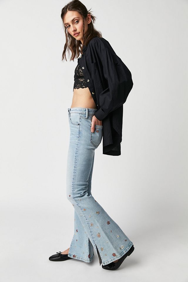 Driftwood Farrah Embroidered Slit Flare Jeans #2